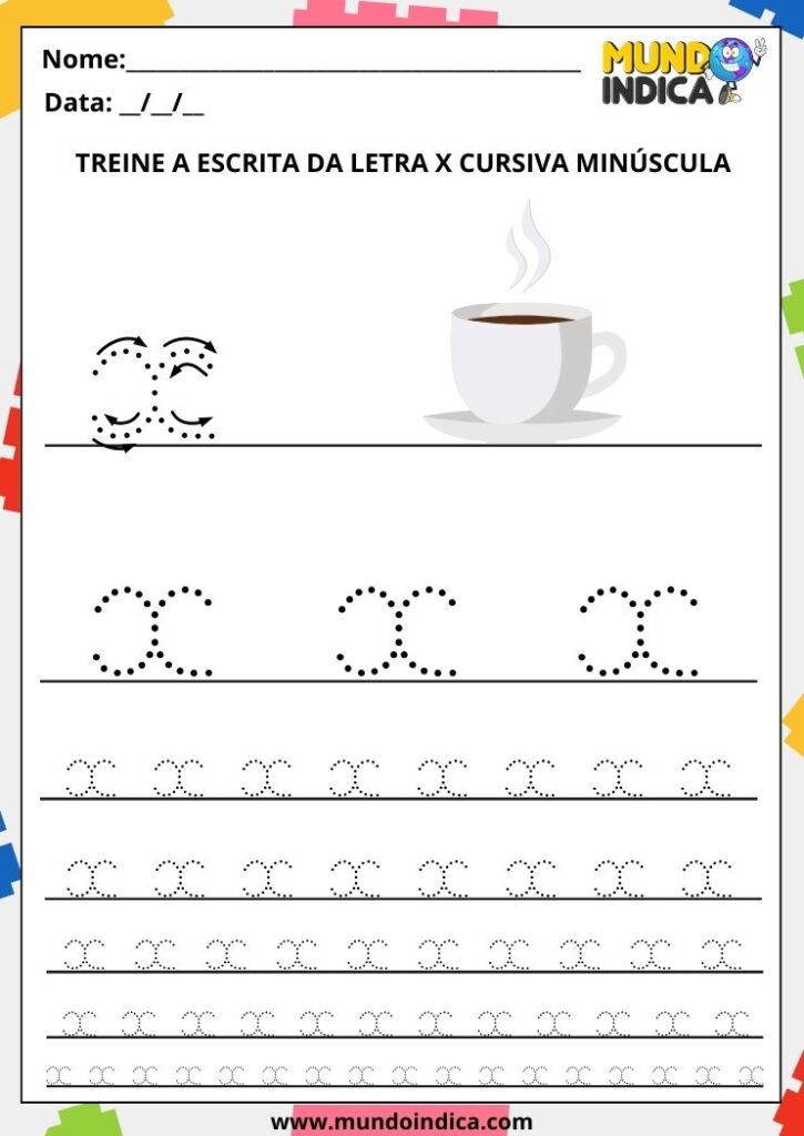Atividades com a Letra X Cursiva para Imprimir