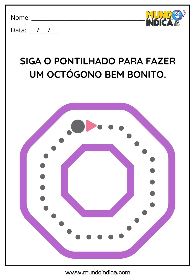 Atividade de Educação Inclusiva Siga o Pontilhado para Fazer um Octógono para TDAH para Imprimir