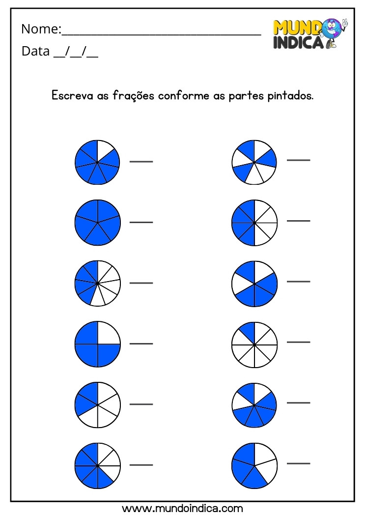 Atividade de Educação Inclusiva com Frações para TDAH para Imprimir