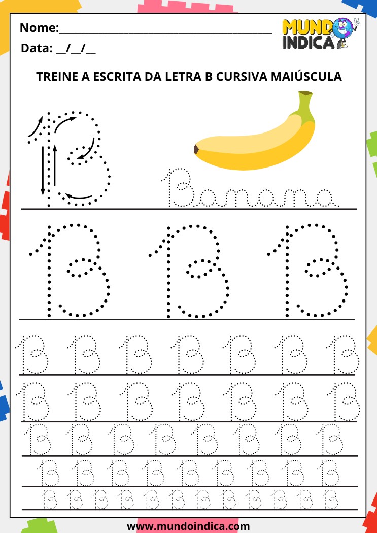 Atividade de Educação Inclusiva com Letra Cursiva Maiúscula da Letra B para TDAH para Imprimir