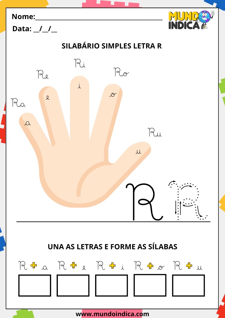 Atividade de Educação Inclusiva com Silabário Simples da Letra R para TDAH para Imprimir