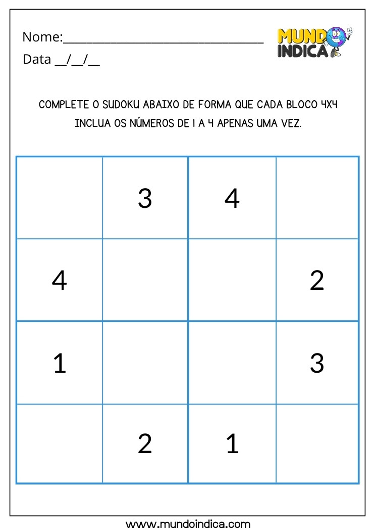 Atividade de Educação Inclusiva com Sudoku para TDAH para Imprimir