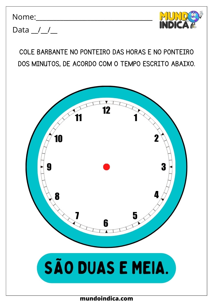 Atividade de Férias com Colagem do Barbante no Ponteiro do Relógio Conforme Indicado para Alunos com Deficiência Intelectual