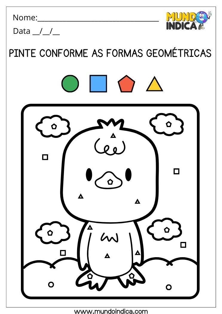 Atividade de Férias com Pintura Dirigida das Formas Geométricas para Crianças com Deficiência Intelectual para Imprimir