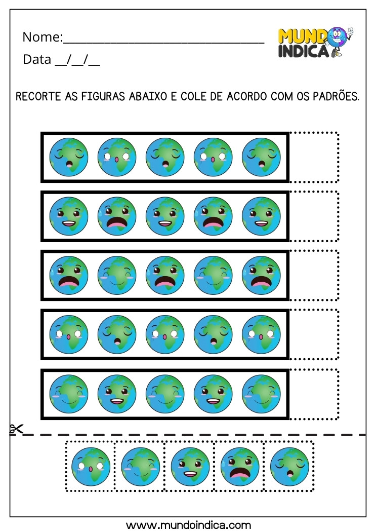 Atividade de Férias com Recorte e Colagem dos Padrões do Planeta Terra para Autistas para Imprimir