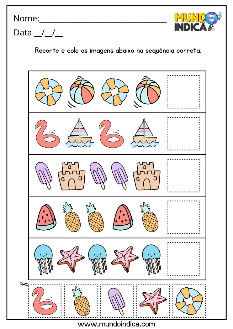 Atividade de Férias com Recorte e Colagem para Educação Infantil