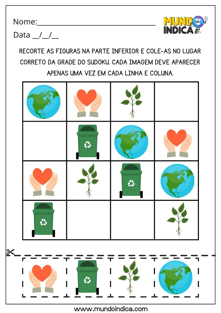 Atividade de Férias com Sudoku do Planeta Terra para Alunos com Deficiência Intelectual para Imprimir