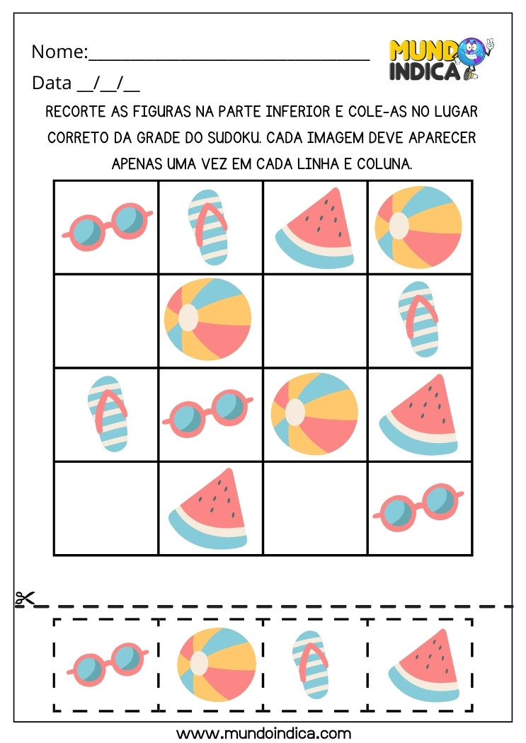 Atividade de Férias com Sudoku para Autistas para Imprimir