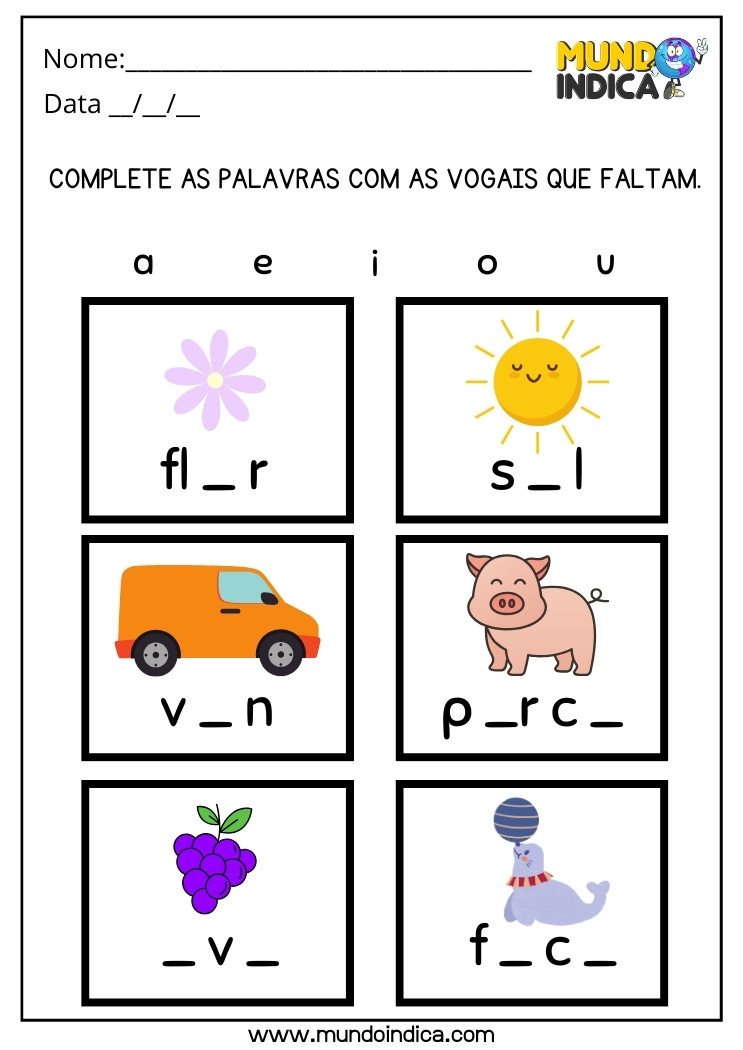 Atividade de Férias para Autistas com Vogais para Imprimir