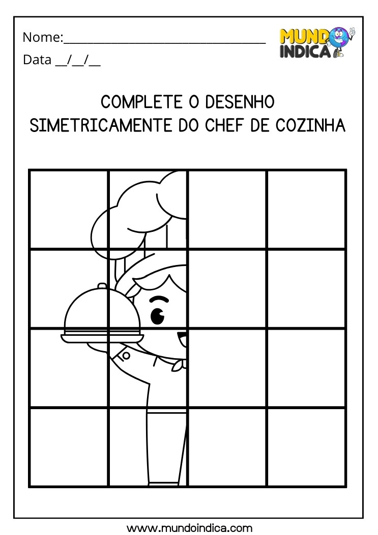 Atividade de Férias para Completar o Desenho Simetricamente do Chef de Cozinha para Crianças com Deficiência Intelectual