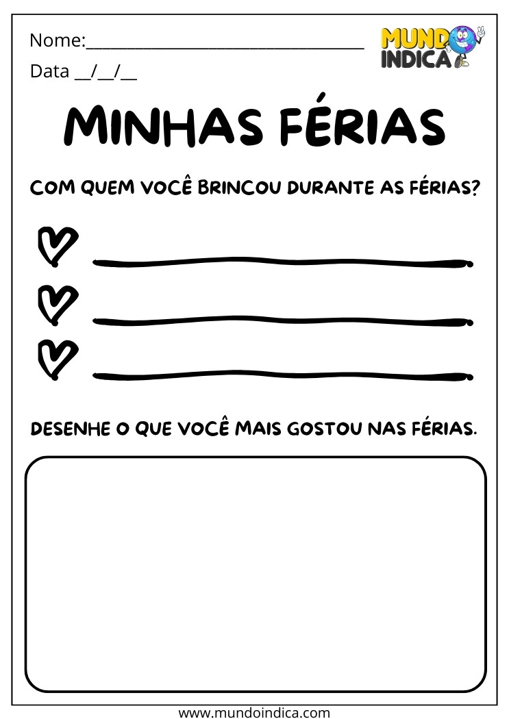 Atividade de Férias para Escrever com Quem Brincou e Desenhar o Que Mais Gostou para Crianças com Deficiência Intelectual para Imprimir