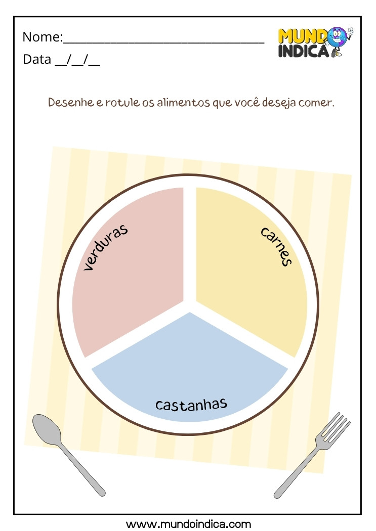 Atividade de Férias sobre Alimentação Saudável para Desenhar no Prato para Autistas para Imprimir