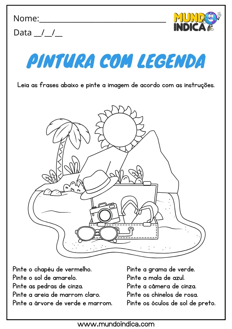 Atividade de Pintura com Legenda para Férias da Educação Infantil