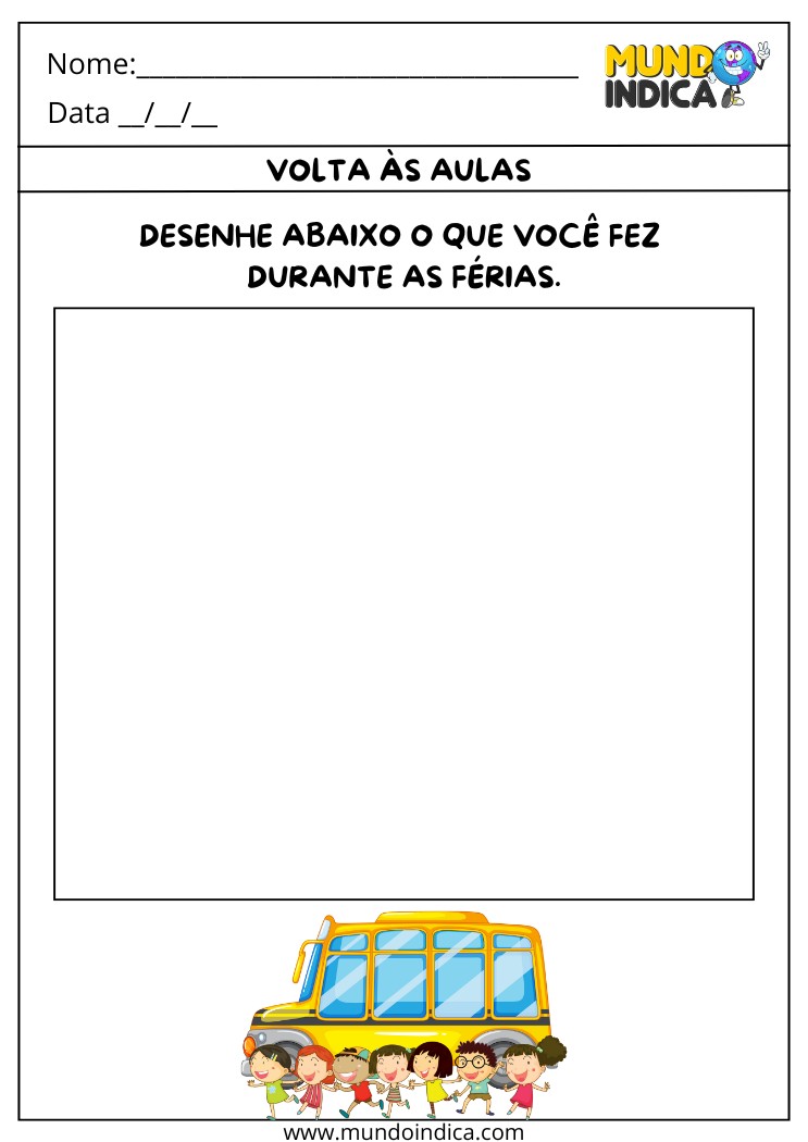 Atividade de Volta as Aulas para Educação Infantil para Desenhar o que Fez Durante as Férias para Imprimir