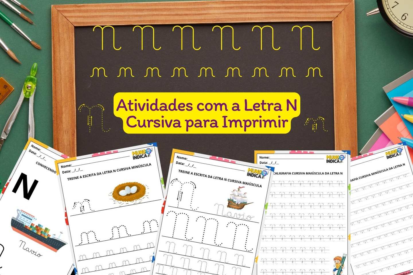 Atividades com a Letra N Cursiva para Imprimir