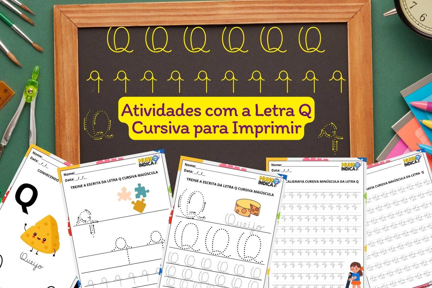 Atividades com a Letra Q Cursiva para Imprimir