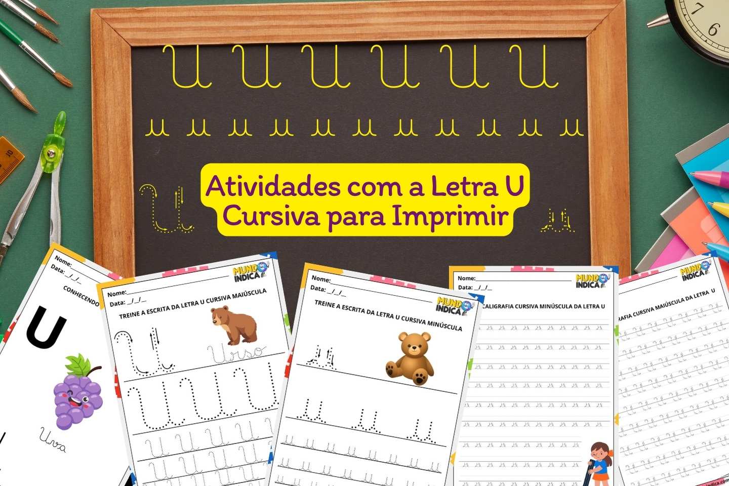 Atividades com a Letra U Cursiva para Imprimir