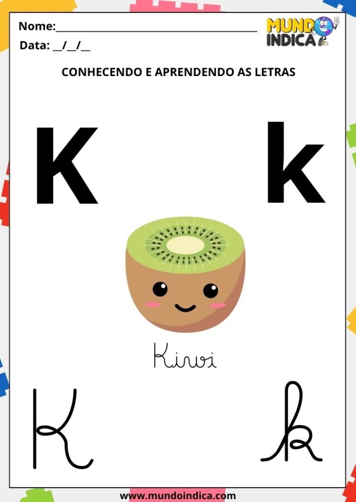 Atividades com a Letra K Cursiva para Imprimir