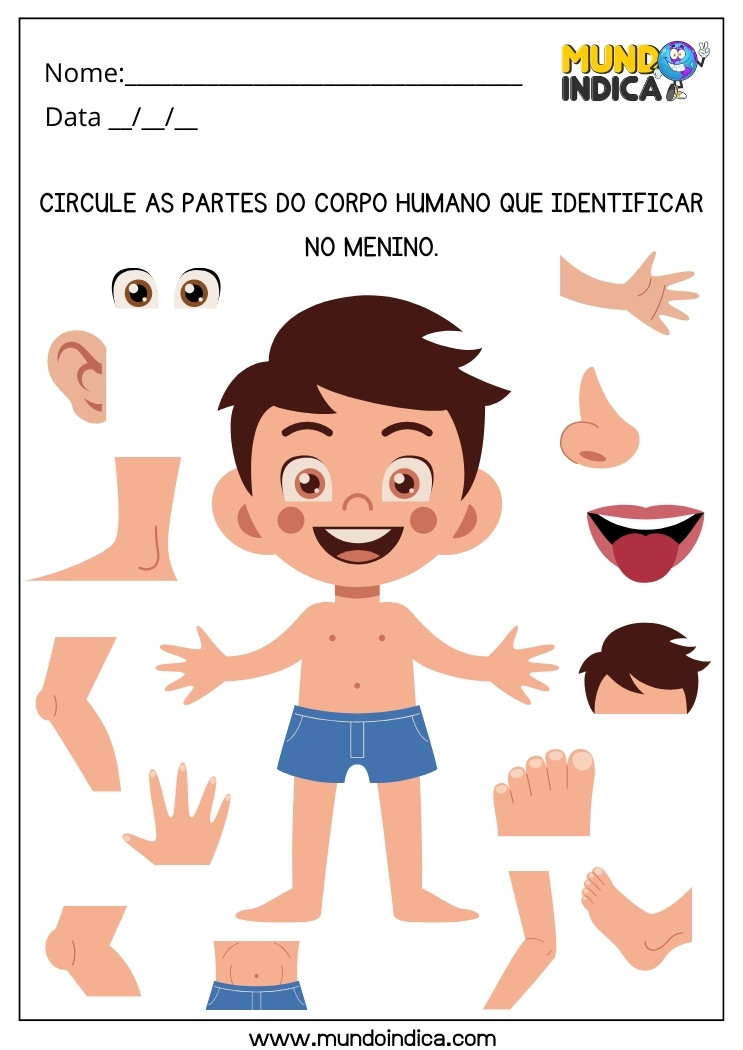 Atividade Lúdica Circule as Partes do Corpo Humano que Identificar no Menino