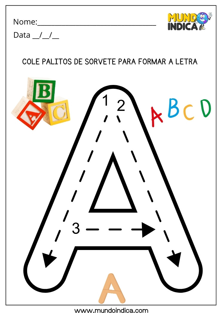 Atividade Lúdica Cole Palitos de Sorvete para Formar a Letra A