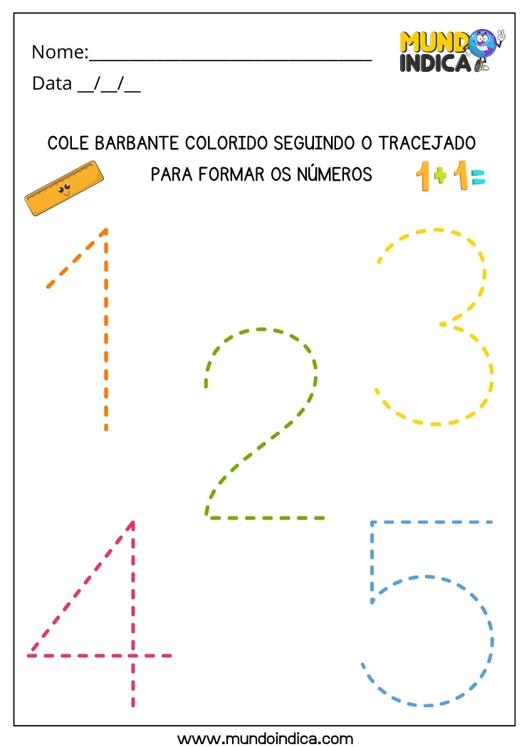 Atividade Lúdica com Colagem de Barbante nos Números