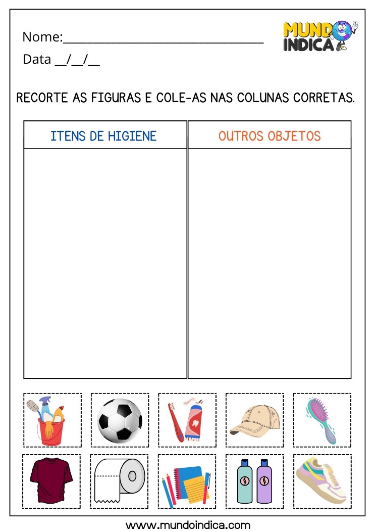 Atividade Lúdica com Recorte e Cole sobre Higiene para Imprimir