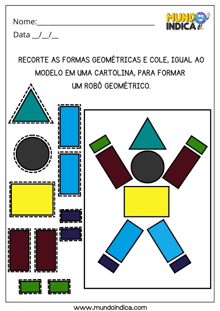 Atividade Lúdica com as Formas Geométricas Recorte e Cole em uma Cartolina para Formar um Robô Geométrico