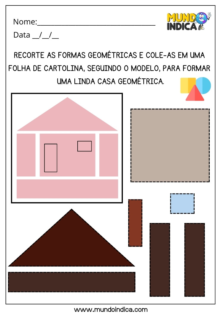 Atividade Lúdica com as Formas Geométricas Recorte e Cole para Formar uma Linda Casa Geométrica