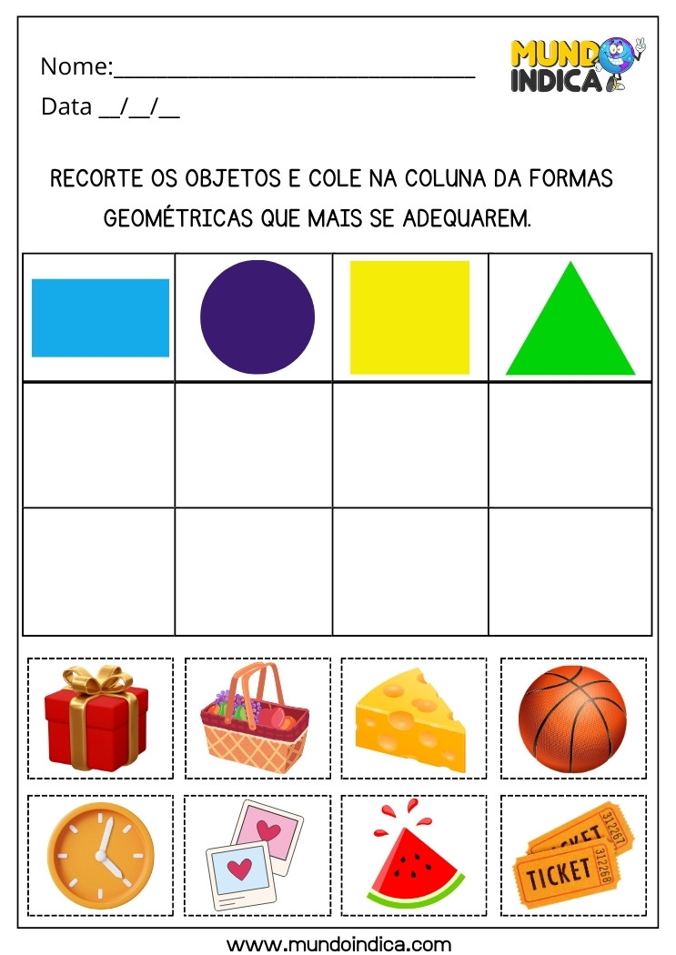 Atividade Lúdica com as Formas Geométricas Recorte os Objetos e Cole na Coluna Correta