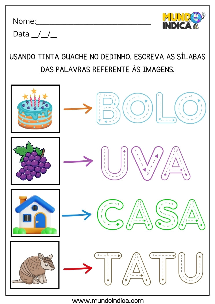 Atividade Lúdica de Alfabetização com Tinta Guache para Imprimir