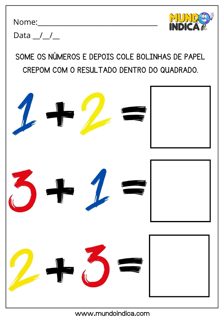 Atividade Lúdica de Matemática com Adição e Colagem de Bolinhas de Papel Crepom