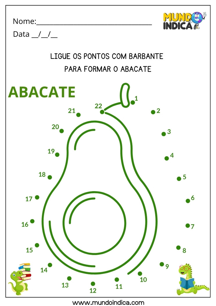 Atividade Lúdica sobre Alimentação Saúdavel Ligue os Pontos com Barbante para Formar o Abacate