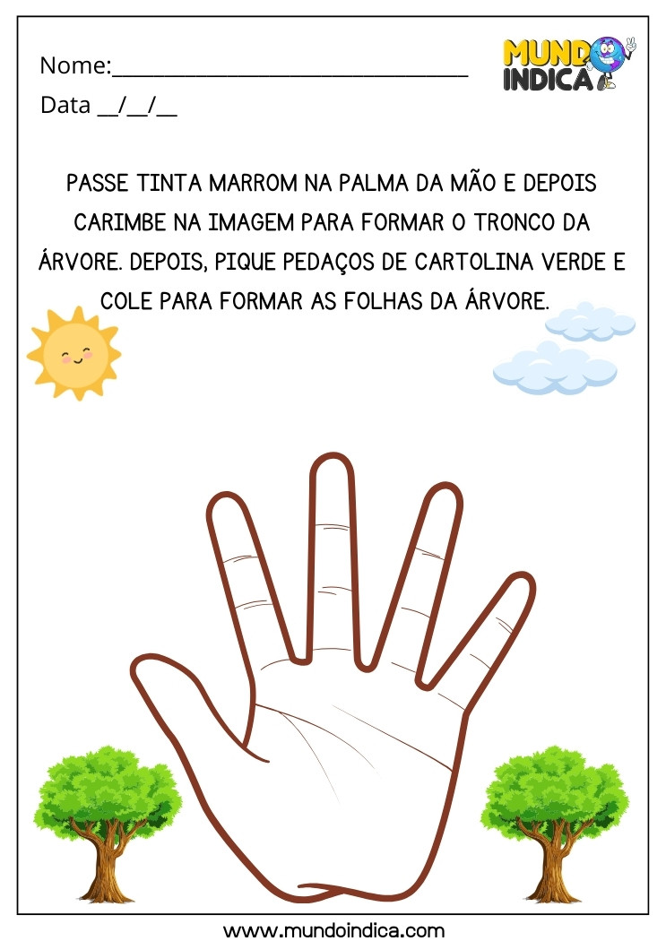 Atividade Lúdica sobre o Meio Ambiente com Tinta Guache e Pedaços de Cartolina Verde para Formar uma Árvore