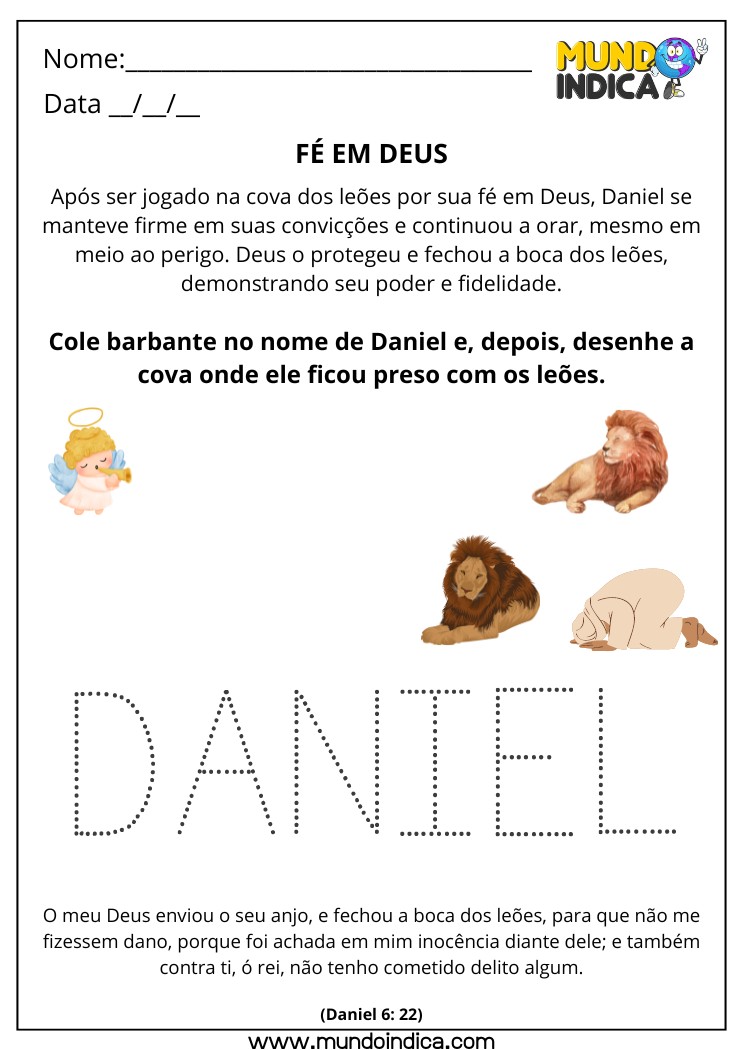 Atividade Bíblica Lúdica sobre Daniel de Colagem e Desenho