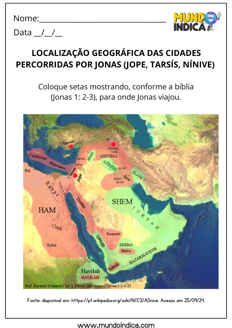 Atividade Bíblica e Geográfica sobre a Localização das Cidades Percorridas por Jonas