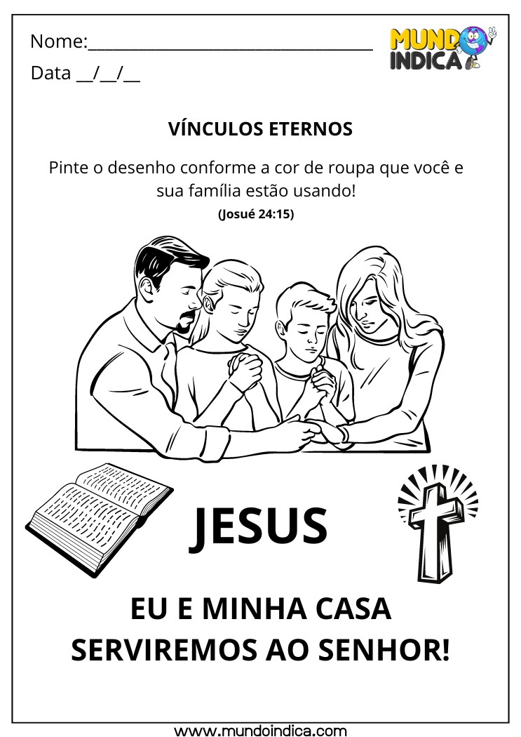 Atividade Bíblica para Maternal com Pintura da Família Orando Eu e Minha Casa Serviremos ao Senhor para Imprimir