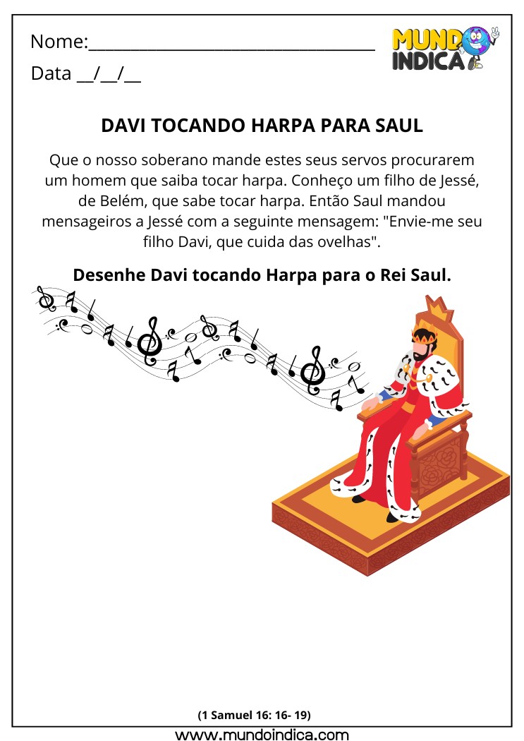 Atividade Bíblica sobre Davi Tocando a Harpa para o Rei Saul