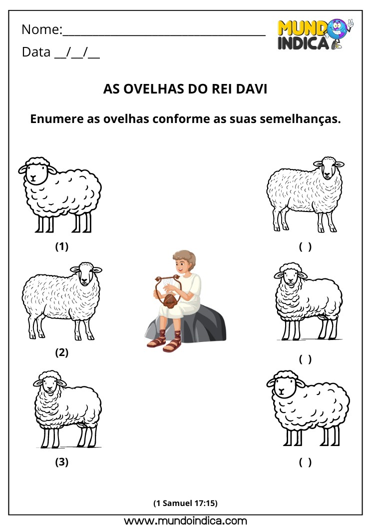 Atividade Bíblica sobre Davi e as Ovelhas de Percepção Visual