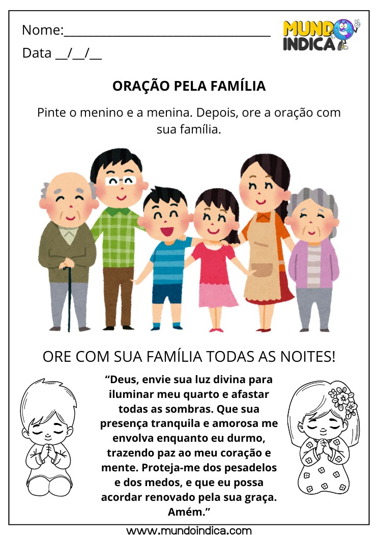 Atividade Bíblica sobre Oração para Pintar e Orar com a Família para Imprimir