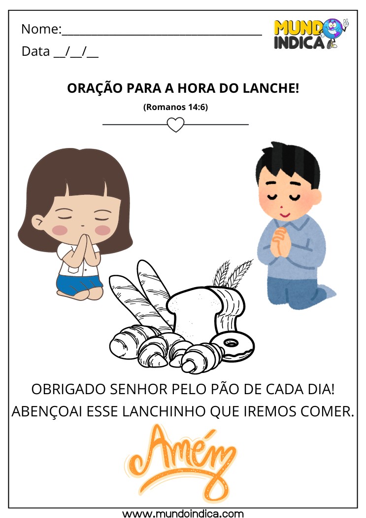 Atividade Bíblica sobre Oração para a Hora do Lanche para Imprimir