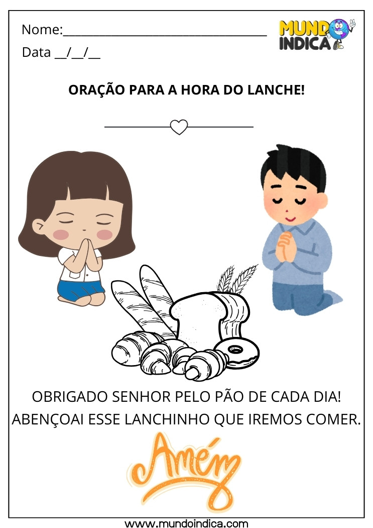 Atividade Bíblica sobre Oração para a Hora do Lanche