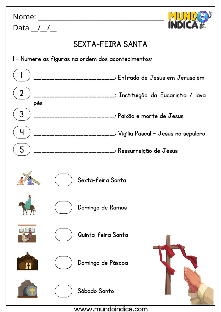 Atividade Bíblica sobre a Sexta-Feira Santa para Numerar as Figuras na Ordem dos Acontecimentos