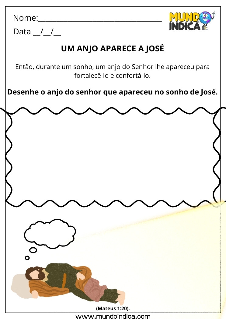 Atividade Bíblica sobre o Anjo que Apareceu para José em Sonho para Desenhar