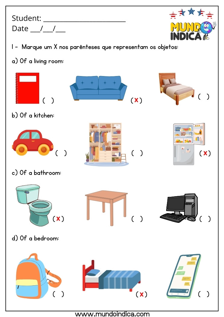 Atividade de Inglês 1 Ano com Objetos da Casa com Respostas