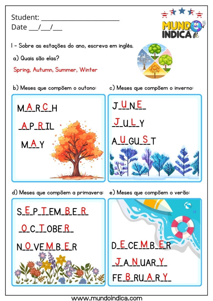 10 Atividades de Inglês 1 Ano com Respostas