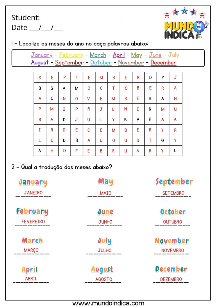 Atividade de Inglês 3 Ano com Meses do Ano com Respostas