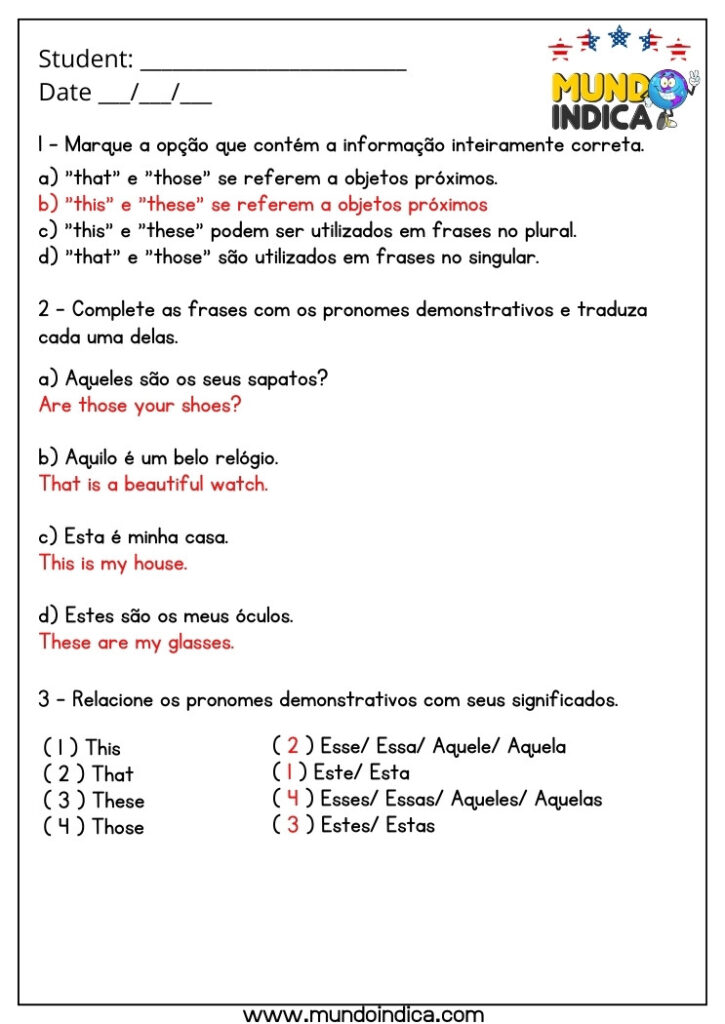 10 Atividades de Inglês 8 Ano com Respostas