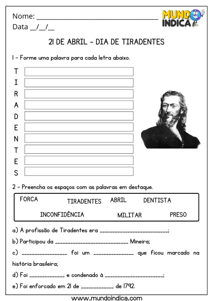 10 Atividades para o Dia de Tiradentes