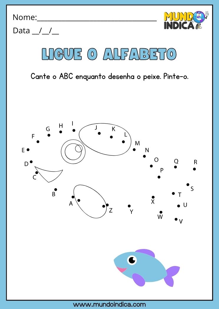 Atividade Lúdica de Artes para Ligar os Pontos e Completar o Alfabeto