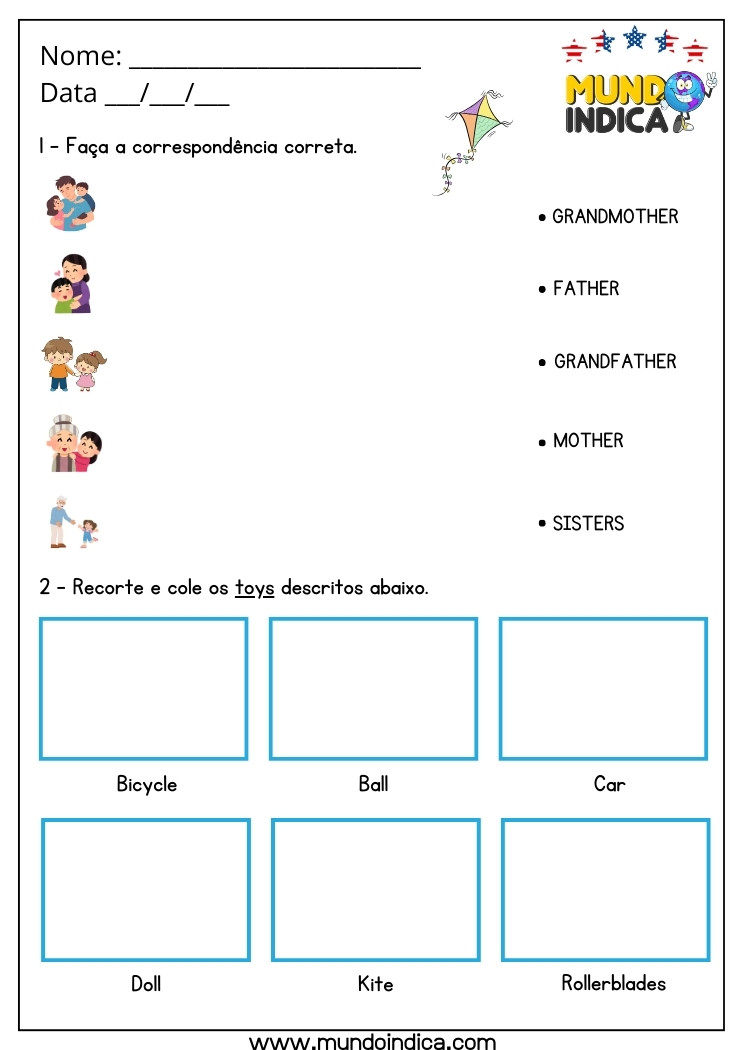 Atividade Lúdica de Inglês com Família e Brinquedos para Imprimir